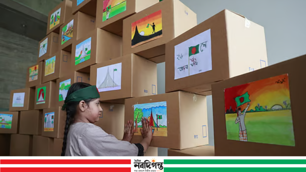 শিশুরা তৈরি করল ‘মুক্তিযুদ্ধের দেয়াল’, আঁকল মুক্তিযুদ্ধের ছবি
