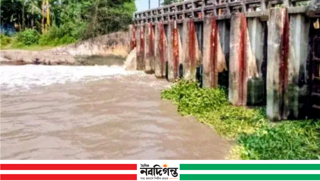 বটিয়াঘাটার তেঁতুলতলা স্লইজ গেটের কপাট ভেঙে জোয়ারের পানি প্রবেশ, শঙ্কায় কৃষকরা