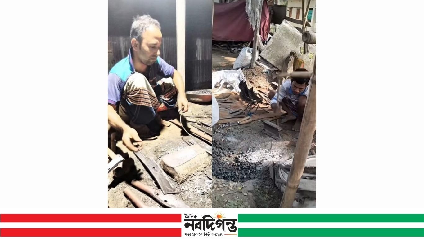 কুরবানির ঈদকে ঘিরে নাসিরনগরের কামার পল্লীগুলোতে বেড়েছে হাতুরির টুং টাং শব্দ