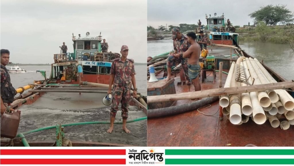 শ্যামনগরে খোলপেটুয়া নদীতে বিজিবির অভিযান, বালুভর্তি কার্গোসহ ৫ জন আটক