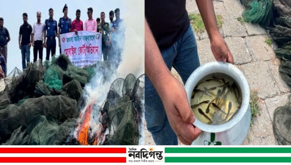 নলডাঙ্গায় মোবাইল কোর্টের অভিযানে ৪৫টি নিষিদ্ধ চায়না দুয়ারী জাল জব্দ