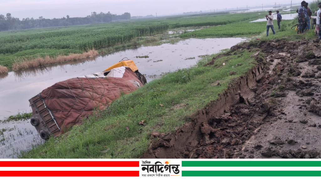 নলডাঙ্গায় সারবোঝাই ট্রাকের দুর্ঘটনা, চালক ও হেলপার নিরাপদ