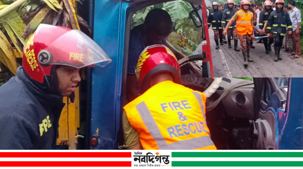 পলাশে কলাবোঝাই মিনি ট্রাকের নিয়ন্ত্রণ হারানোর ফলে আহত ১