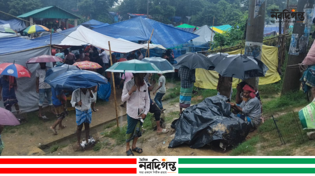 বৃষ্টিকে উপেক্ষা করে জমজমাট গোলাকান্দাইল হাট, থামেনি জীবিকার চাকা