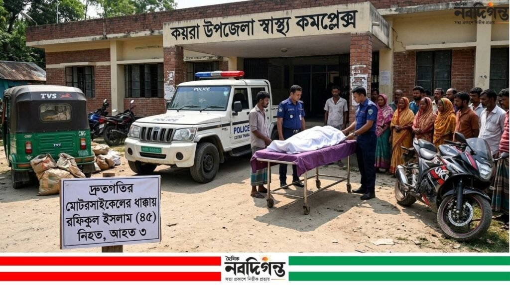 কয়রায় দ্রুতগতির মোটরসাইকেলের ধাক্কায় পথচারী নিহত, আহত ৩ কয়রায় দ্রুতগতির মোটরসাইকেলের ধাক্কায় পথচারী নিহত, আহত ৩